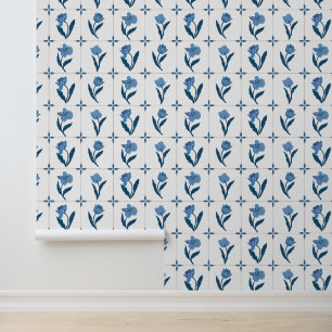 Papel Pintado Patrón de mosaico floral de Blue Delft