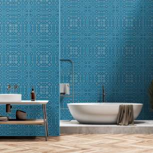 Papel Pintado Patrón de mosaico ornamental azul - Geométrico int