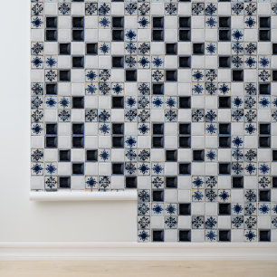 Papel Pintado Patrón de mosaico pequeño azul marino