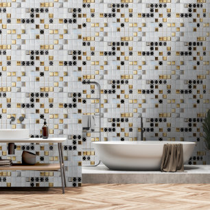 Papel Pintado Patrón de mosaico pequeño Gold Silver