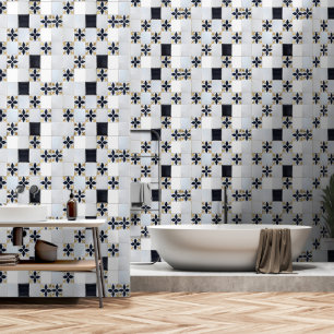 Papel Pintado Patrón de mosaico pequeño y gris dorado