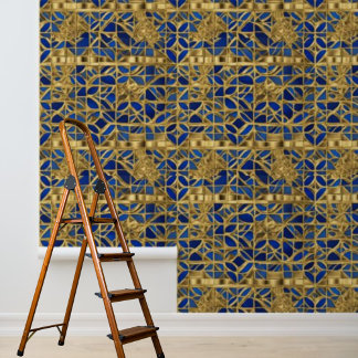 Papel Pintado Patrón de mosaicos azul dorado Mosiac