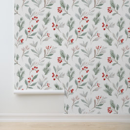 Papel Pintado Patrón de muérdago y bayas de acebo