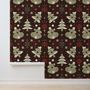 Papel Pintado Patrón de Navidades de Oso y Árbol