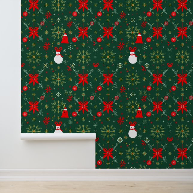 Papel Pintado Patrón de Navidades Snowman y Red Bows (Solicitud)