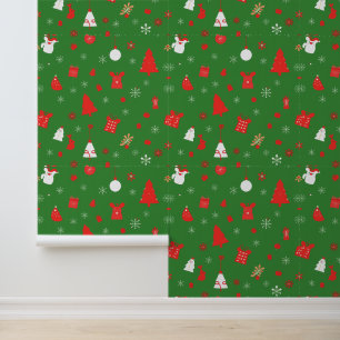 Papel Pintado Patrón de Navidades verdes con acentos rojos