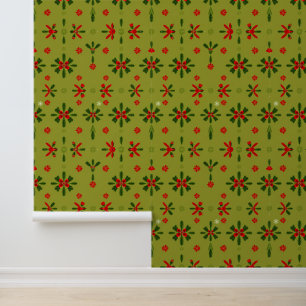 Papel Pintado Patrón de Navidades verdes y rojos festivos