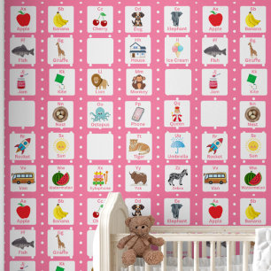 Papel Pintado Patrón de niños ABC de alfabeto rosa