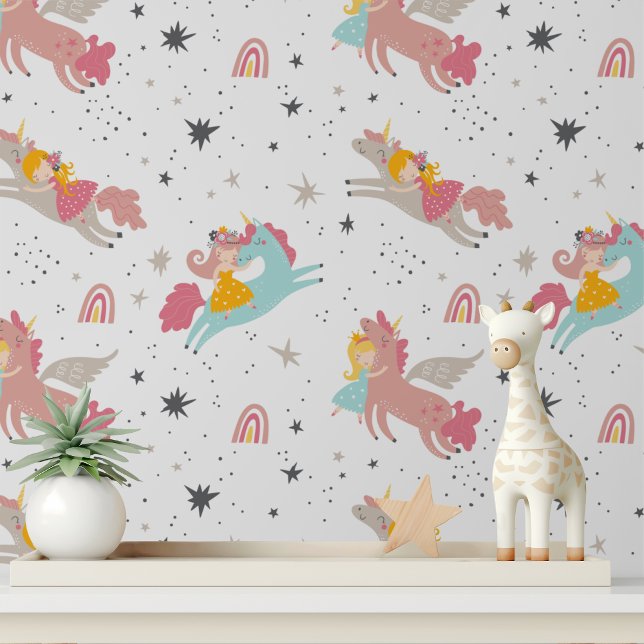 Papel Pintado Patrón de niños modernos Chica unicornio (Subido por el creador)