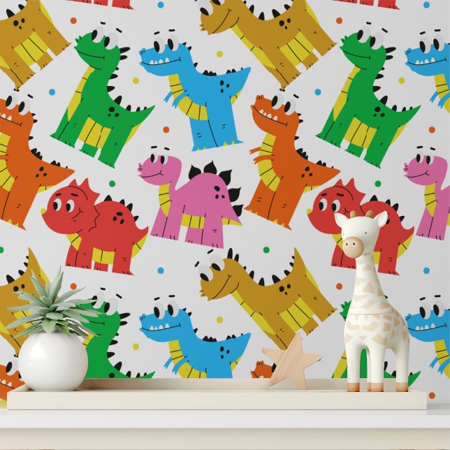 Papel Pintado Patrón de niños modernos de dinosaurios coloridos (Subido por el creador)