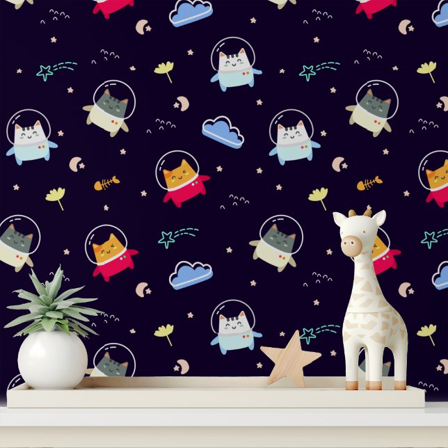 Papel Pintado Patrón de niños modernos de gato astronauta lindo (Subido por el creador)