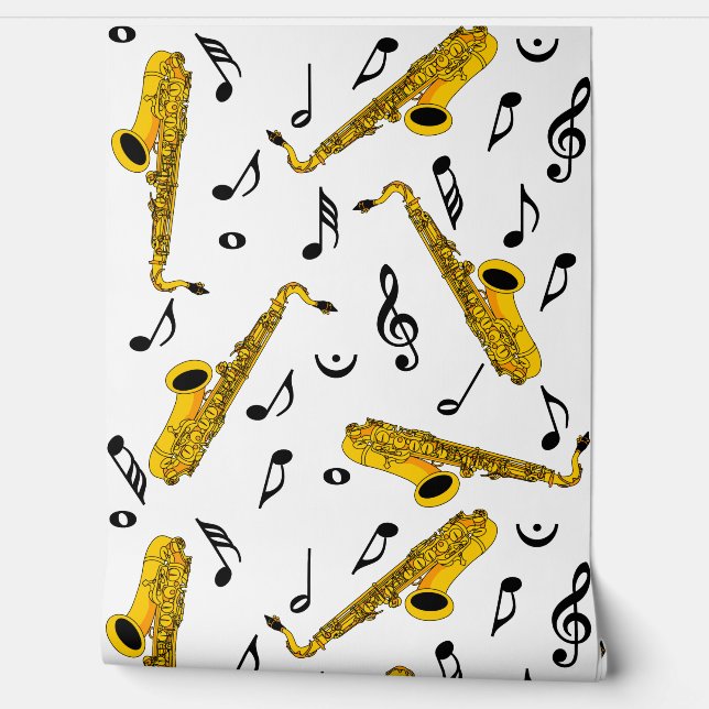 Papel Pintado Patrón de notas de música saxofónica (Desenrollar)