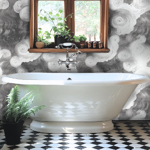 Papel Pintado Patrón de nube giratoria en blanco y negro
