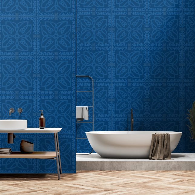 Papel Pintado Patrón de nudo celta azul (Baño)