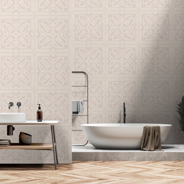 Papel Pintado Patrón de nudo celta beige (Baño)