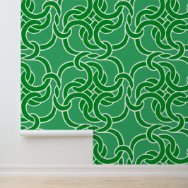 Papel Pintado Patrón de nudo celta Elegante blanco y verde moder