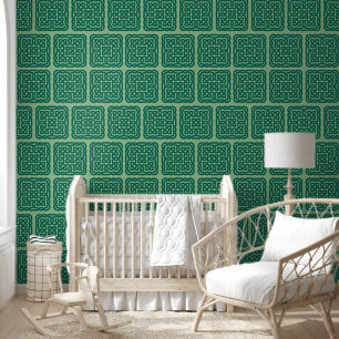 Papel Pintado Patrón de nudo celta irlandés verde esmeralda