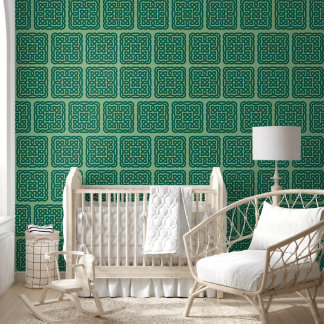 Papel Pintado Patrón de nudo celta irlandés verde esmeralda