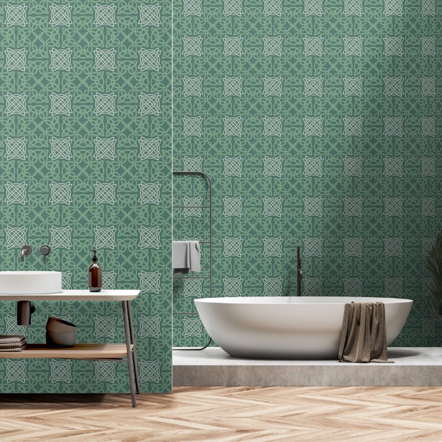 Papel Pintado Patrón de nudo celta verde (Baño)