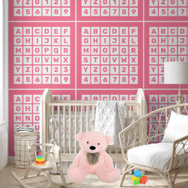 Papel Pintado Patrón de número y alfabeto rosado de los niños