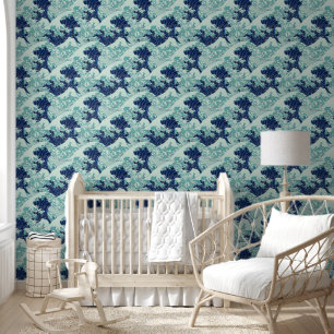 Papel Pintado Patrón de olas azules de Hokusai
