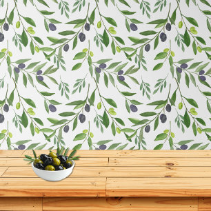 Papel Pintado Patrón de olivo acuarela