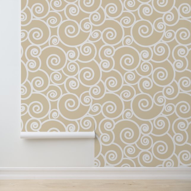 Papel Pintado Patrón de ondas abstractas Océano blanco beige (Solicitud)