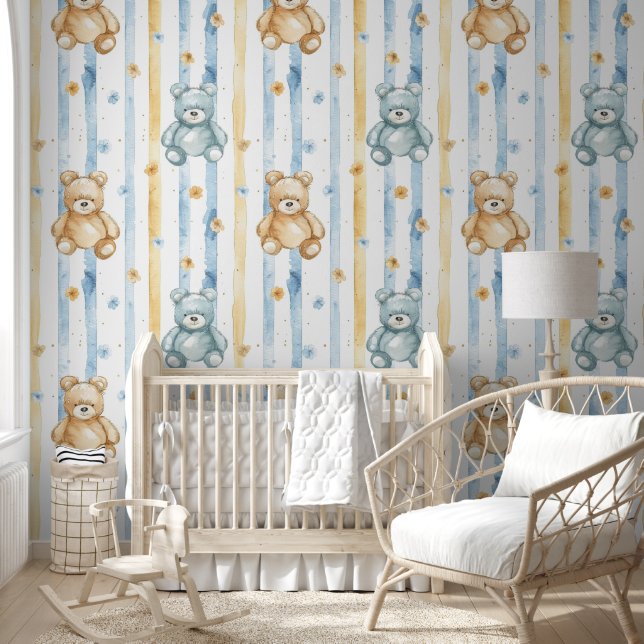 Papel Pintado Patrón De Osos Y Flores De Teddy (Niños)