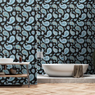 Papel Pintado Patrón de paisley azul retro vintage