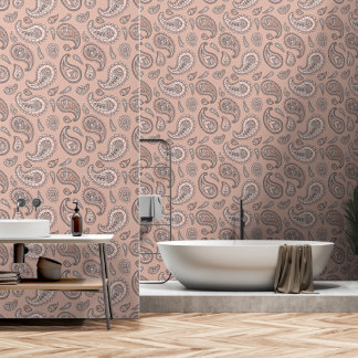 Papel Pintado Patrón de paisley de melocotón retro vintage