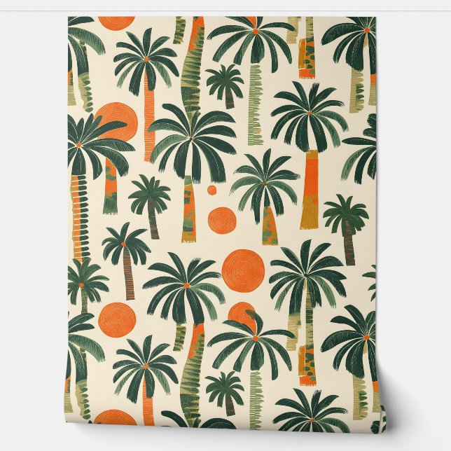 Papel Pintado Patrón de palmeras tropicales mexicanas (Desenrollar)