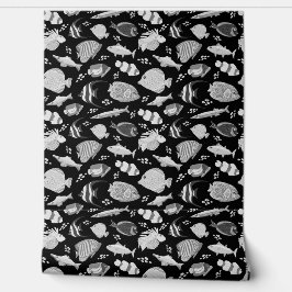 Papel Pintado Patrón de peces blanco y negro