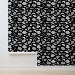 Papel Pintado Patrón de peces blanco y negro
