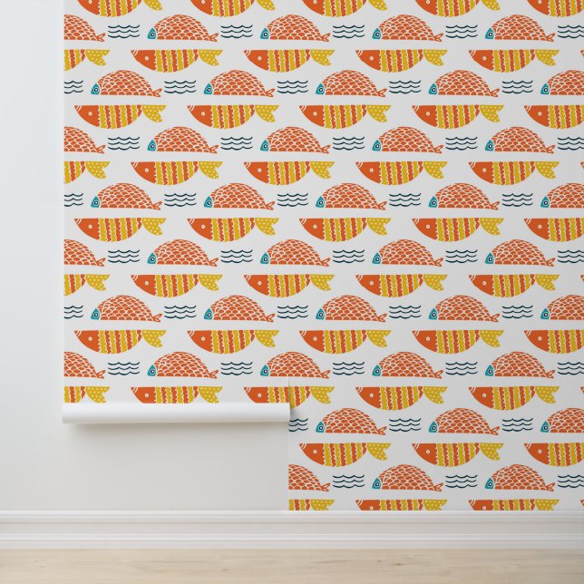 Papel Pintado Patrón de peces de arte folclórico (Solicitud)