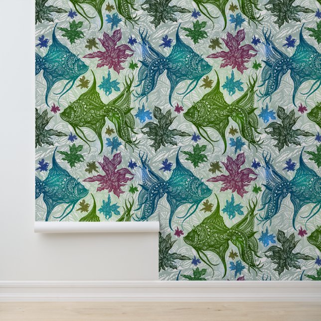 Papel Pintado Patrón de peces de época (Solicitud)