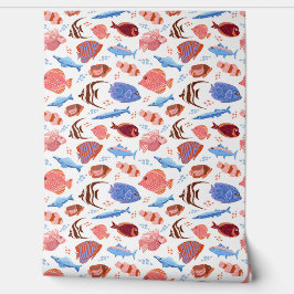 Papel Pintado patrón de peces rosa y azul