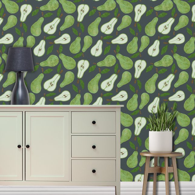 Papel Pintado Patrón de pera verde frutal (Green pear fruit wallpaper)
