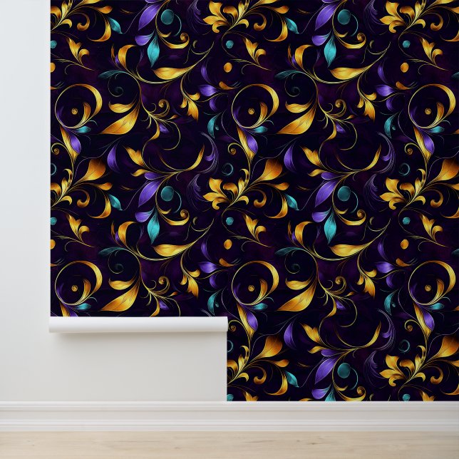 Papel Pintado Patrón de pergamino floral lujoso (Solicitud)