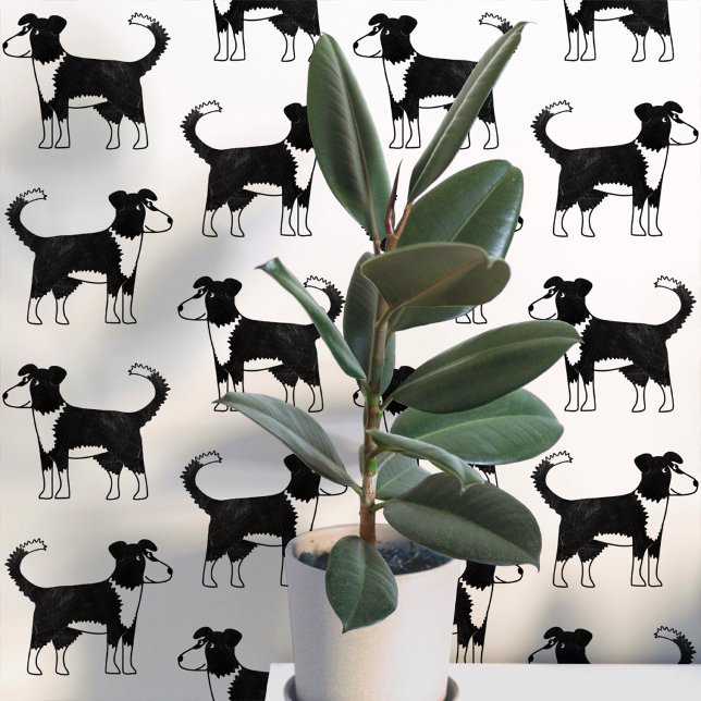 Papel Pintado Patrón de perro Collie de la frontera galesa (Welsh Border Collie Sheepdog fun dog peel and stick wallpaper for animal lovers)