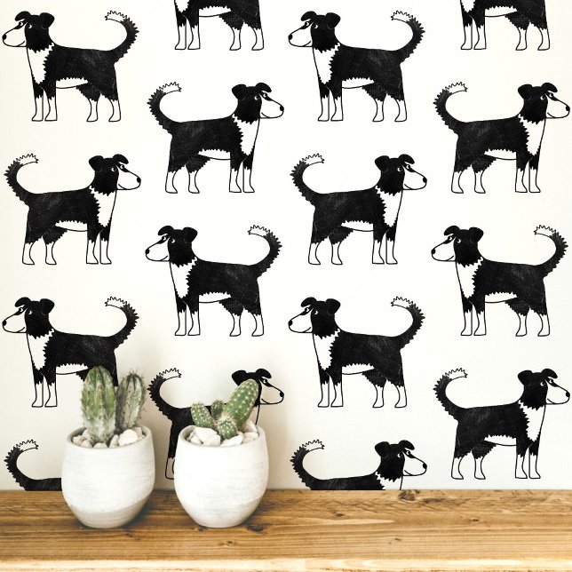 Papel Pintado Patrón de perro Collie de la frontera galesa (Welsh Border Collie Sheepdog fun dog peel and stick wallpaper for animal lovers)