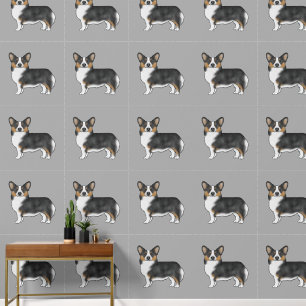 Papel Pintado Patrón de perro Corgi Galés Pembroke Tricolor Negr