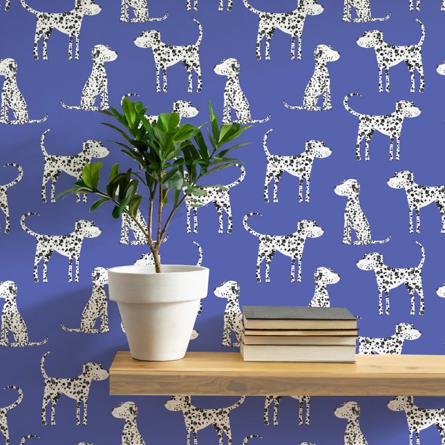 Papel Pintado Patrón de perro dálmata azul (Fun Dalmatian dog peel and stick art wallpaper for animal and pet lovers)