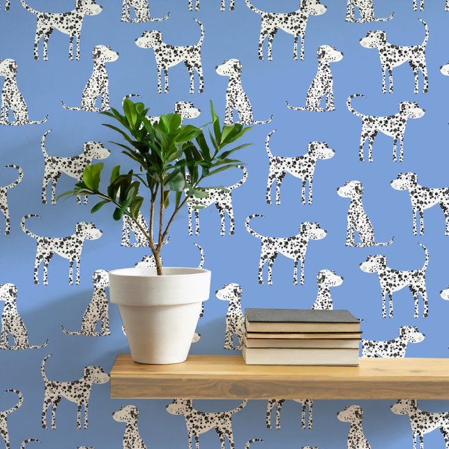 Papel Pintado Patrón de perro dálmata azul (Fun Dalmatian dog peel and stick art wallpaper for animal and pet lovers)