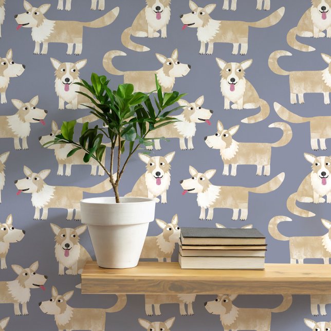 Papel Pintado Patrón de perro de Pembroke Welsh Corgi (Fun corgi dog peel and stick wallpaper)