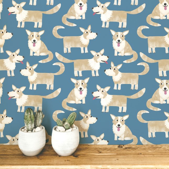 Papel Pintado Patrón de perro Pembroke Welsh Corgi (Pembroke Welsh Corgi dog fun peel and stick wallpaper for animal and pet lovers)