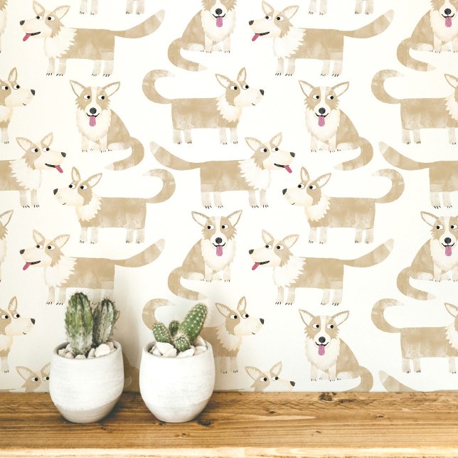 Papel Pintado Patrón de perro Pembroke Welsh Corgi (Pembroke Welsh Corgi dog fun peel and stick wallpaper for animal and pet lovers)