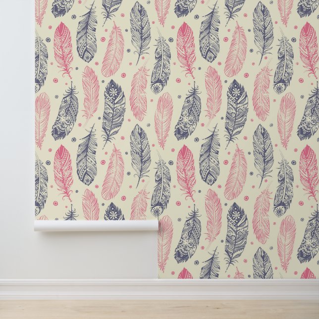 Papel Pintado Patrón De Pescado Étnico Rosa Y Morado (Solicitud)