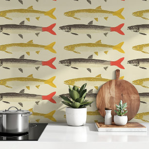 Papel Pintado Patrón de pescado moderno de mediados del siglo