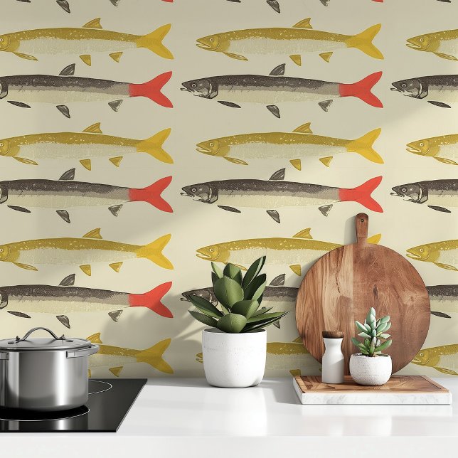 Papel Pintado Patrón de pescado moderno de mediados del siglo (Subido por el creador)