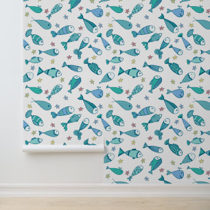 Papel Pintado Patrón De Pescado Y De Pescado Primario